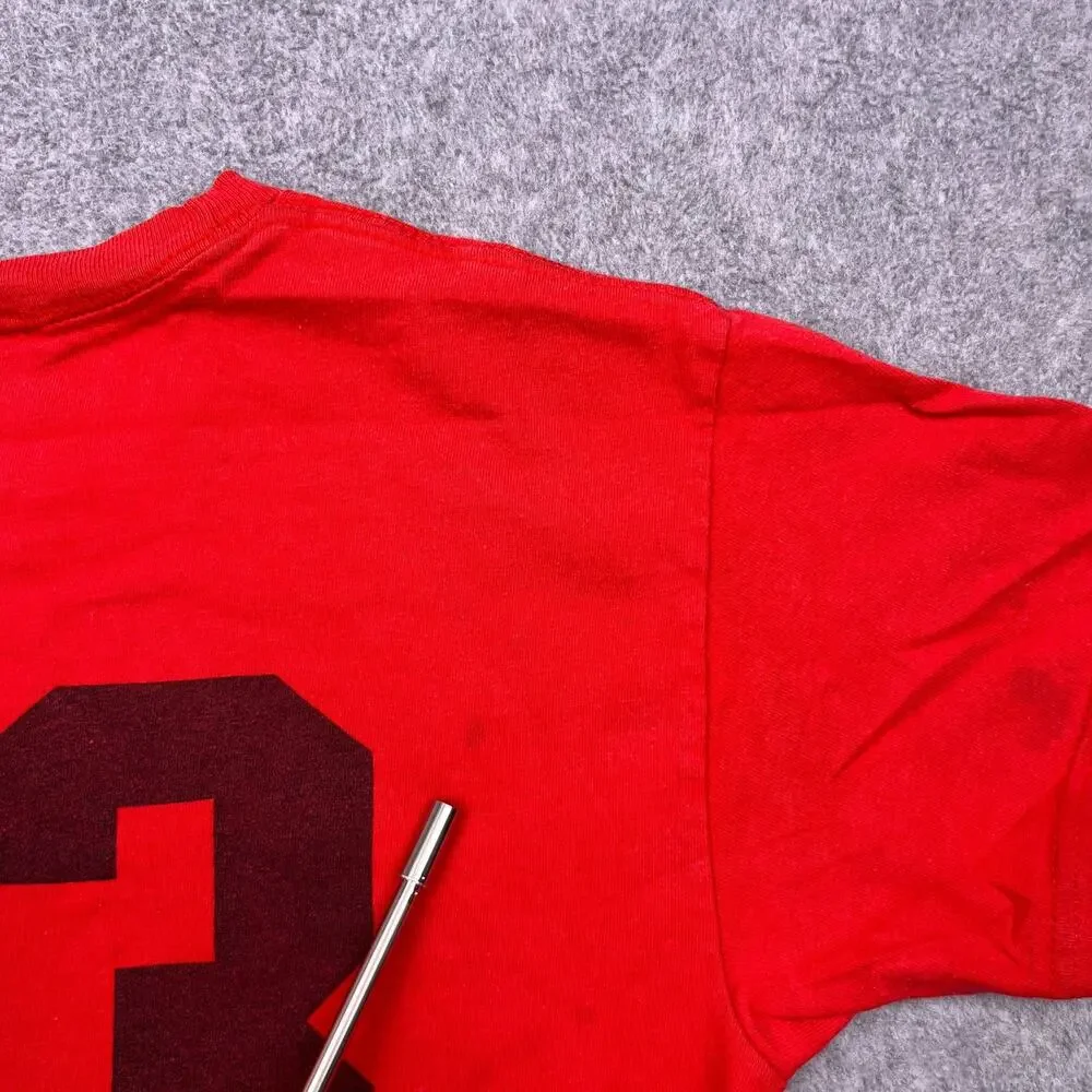 hanes beefy binnsmead fire t-shirt red cotton short sleeve boys large